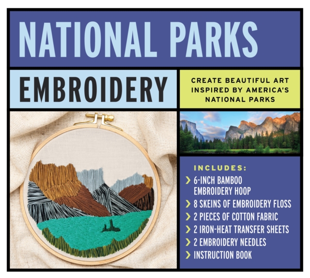 National Parks Embroidery kit : Create Beautiful Art Inspired by America's National Parks – Includes: 6-inch Bamboo Embroider Hoop, 8 Skeins of Embroidery Floss, 2 Pieces of Cotton Fabric, 2 Iron-heat, Kit Book