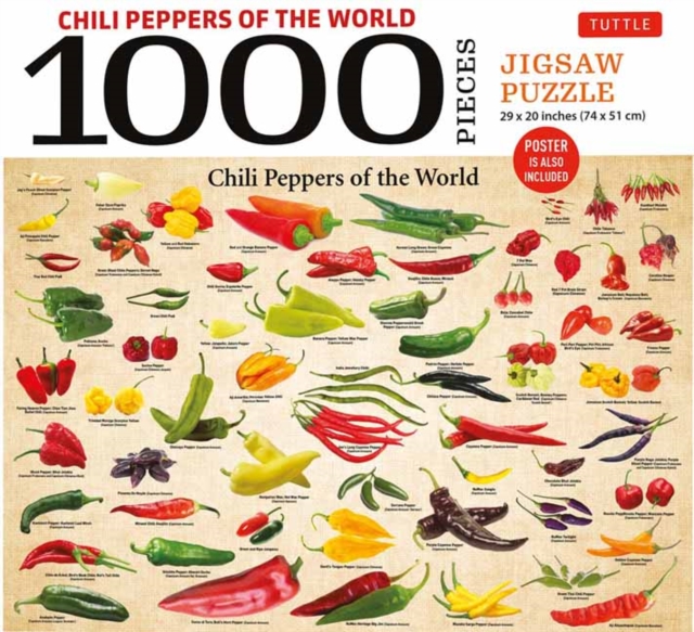 Chili Peppers of the World - 1000 Piece Jigsaw Puzzle : for Adults and Families - Finished Puzzle Size 29 x 20 inch (74 x 51 cm); A3 Sized Poster, Game Book