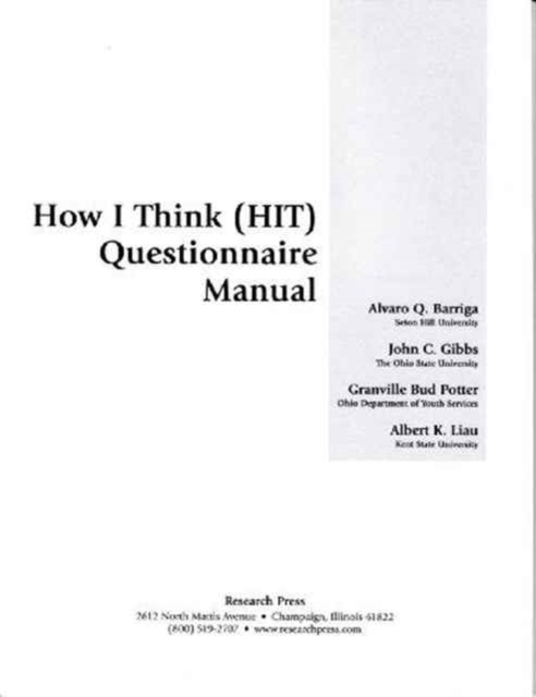 HIT-How I Think Questionnaire, Questionnaire Manual, Paperback / softback Book
