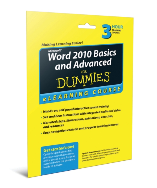 Word 2010 Basics and Advanced For Dummies eLearning Course Access Code Card (6 Month Subscription), Paperback Book
