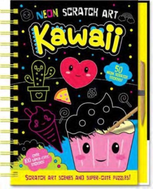 Neon Scratch Art Kawaii, Hardback Book