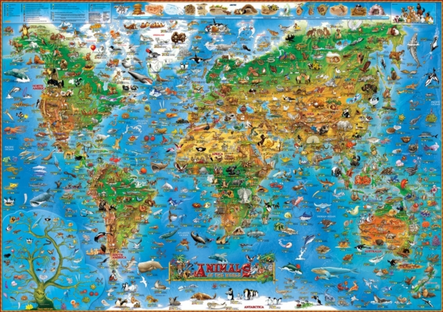 Animals of the World kids wall map laminated, Sheet map, rolled Book