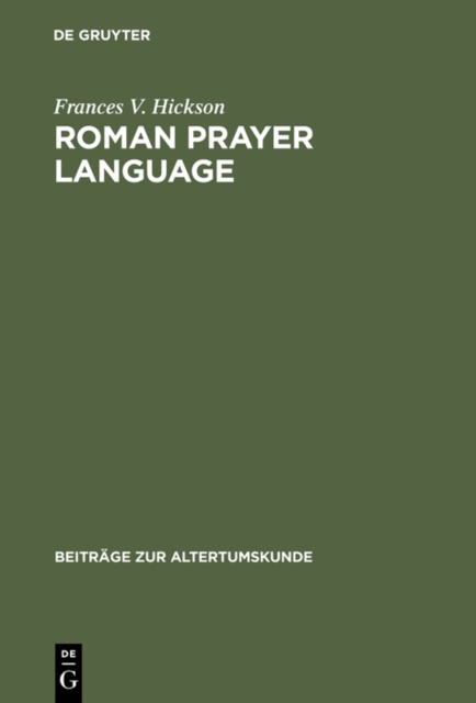 Roman Prayer Language : Livy and the Aeneid of Vergil, PDF eBook