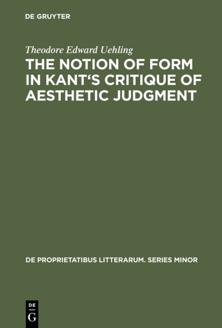 The notion of form in Kant's Critique of aesthetic judgment, PDF eBook