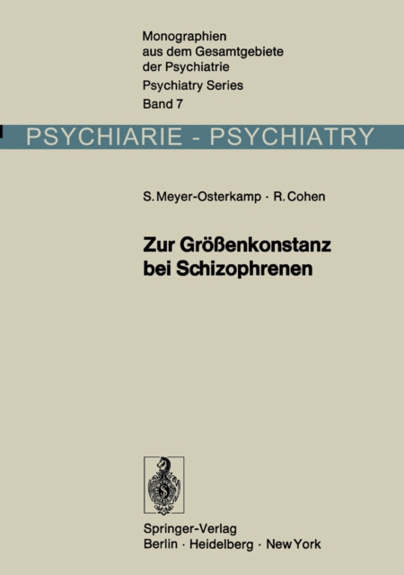 Zur Groenkonstanz bei Schizophrenen : Eine experimentalpsychologische Untersuchung, PDF eBook