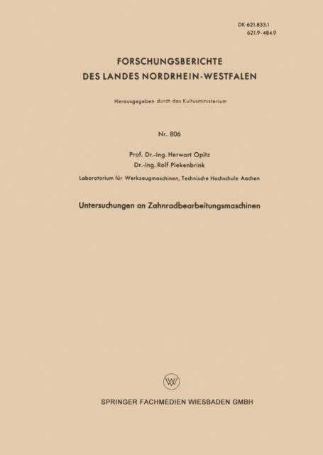 Untersuchungen an Zahnradbearbeitungsmaschinen, PDF eBook
