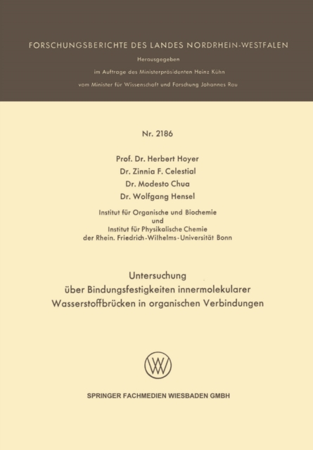 Untersuchung uber Bindungsfestigkeiten innermolekularer Wasserstoffbrucken in organischen Verbindungen, PDF eBook