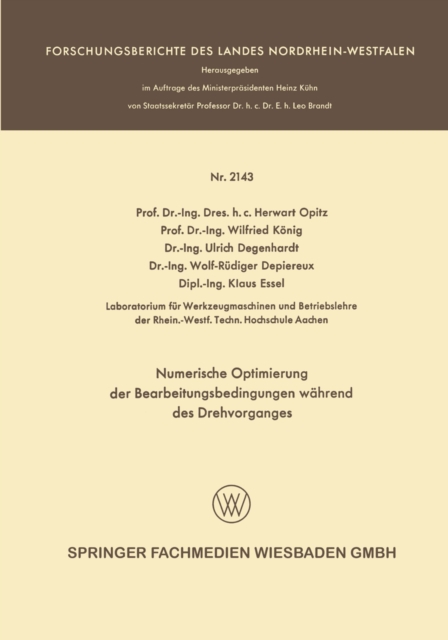 Numerische Optimierung der Bearbeitungsbedingungen wahrend des Drehvorganges, PDF eBook