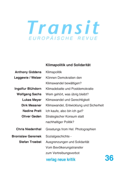 Transit 36. Europaische Revue : Klimapolitik und Solidaritat, PDF eBook