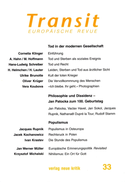 Transit 33. Europaische Revue : Tod in der modernen Gesellschaft, PDF eBook