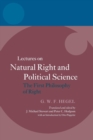 Hegel: Lectures on Natural Right and Political Science : The First Philosophy of Right - Book