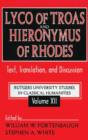 Lyco of Troas and Hieronymus of Rhodes : Text, Translation, and Discussion - Book
