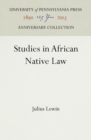 Studies in African Native Law - Book