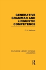 Generative Grammar and Linguistic Competence - Book
