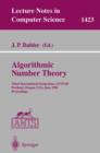 Algorithmic Number Theory : Third International Symposium, ANTS-III, Portland, Orgeon, USA, June 21-25, 1998, Proceedings - Book