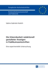 Die Erkennbarkeit redaktionell gestalteter Anzeigen in Publikumszeitschriften : Eine experimentelle Untersuchung - eBook