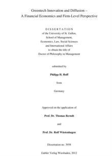 Greentech Innovation and Diffusion : A Financial Economics and Firm-Level Perspective