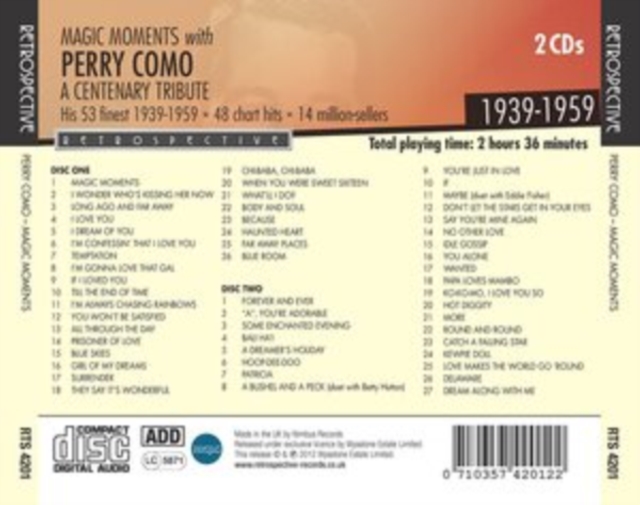 Magic Moments With Perry Como: His 53 Finest 1939-1959, CD / Album Cd