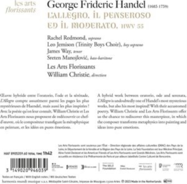 Handel: L'Allegro, Il Penseroso Ed Il Moderato, CD / Album Cd
