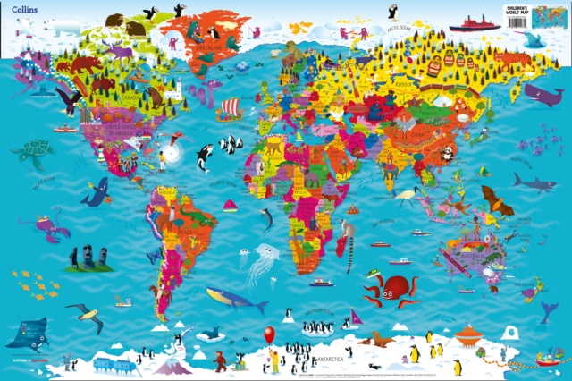 Collins Children’s World Wall Map : An Illustrated Poster for Your Wall, Sheet map, rolled Book
