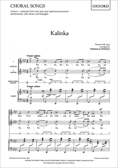 Kalinka, Sheet music Book
