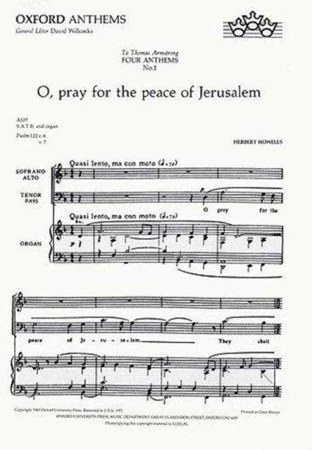O pray for the peace of Jerusalem, Sheet music Book