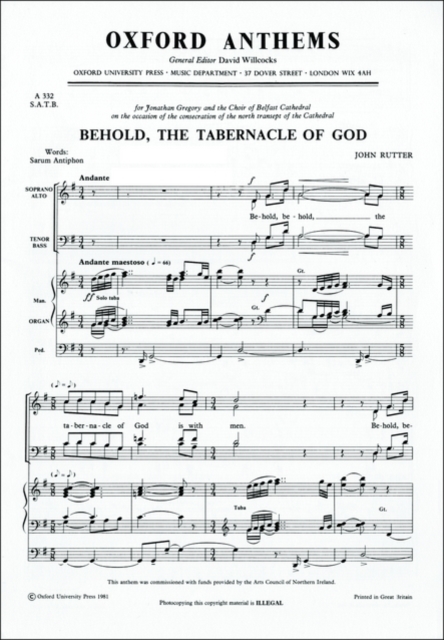 Behold, the tabernacle of God, Sheet music Book