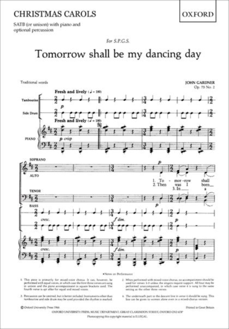 Tomorrow shall be my dancing day, Sheet music Book