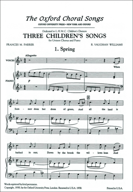 Spring : No. 1 of Three Children's Songs, Sheet music Book
