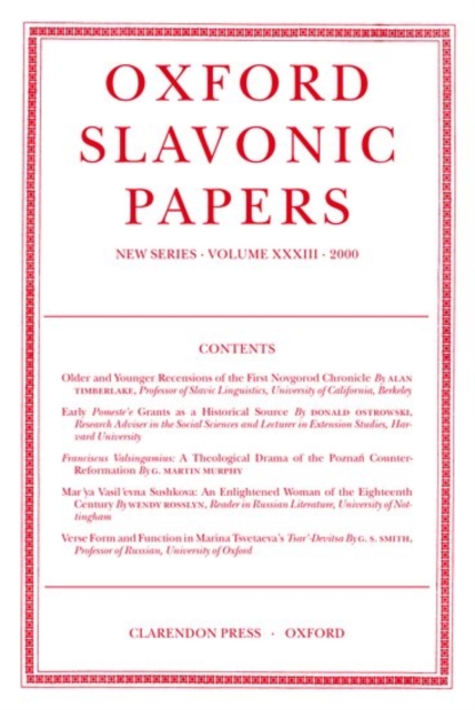 Oxford Slavonic Papers: Volume XXXIII (2000), Hardback Book