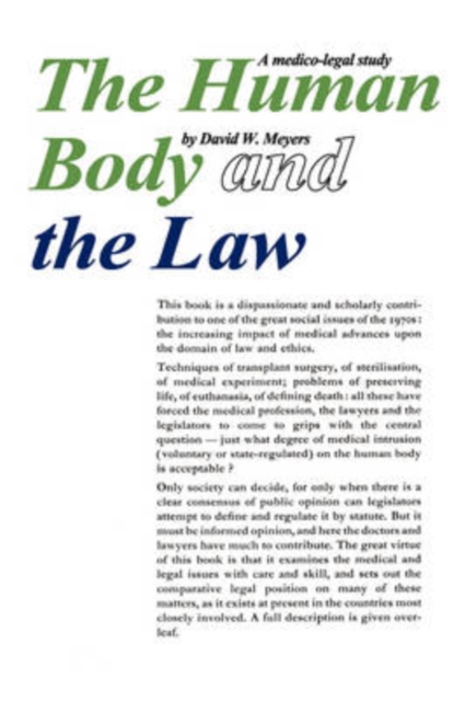 Human Body and the Law : A Medico-legal Study, Paperback / softback Book