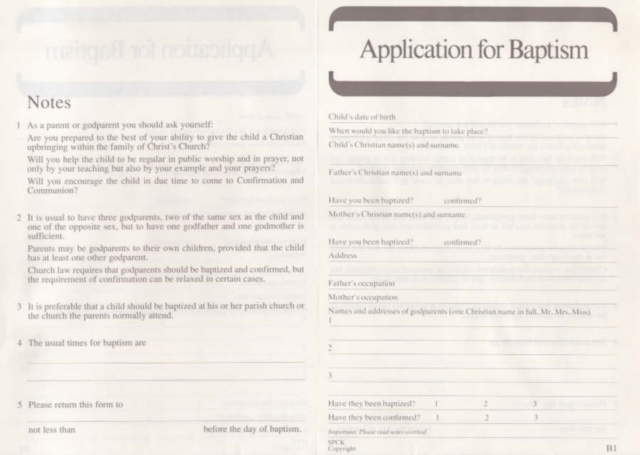 Baptism Application Form B1 1=PK50, Paperback / softback Book