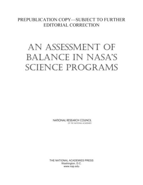An Assessment of Balance in NASA's Science Programs, Paperback / softback Book