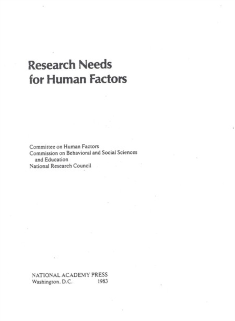 Research Needs for Human Factors, PDF eBook