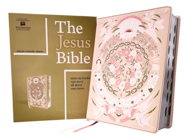 The Jesus Bible Artist Edition, ESV, (With Thumb Tabs to Help Locate the Books of the Bible), Leathersoft, Peach Floral, Thumb Indexed, Leather / fine binding Book