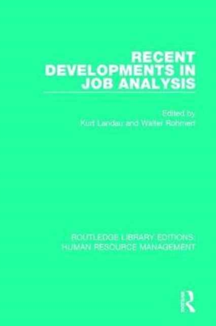 Recent Developments in Job Analysis, Hardback Book