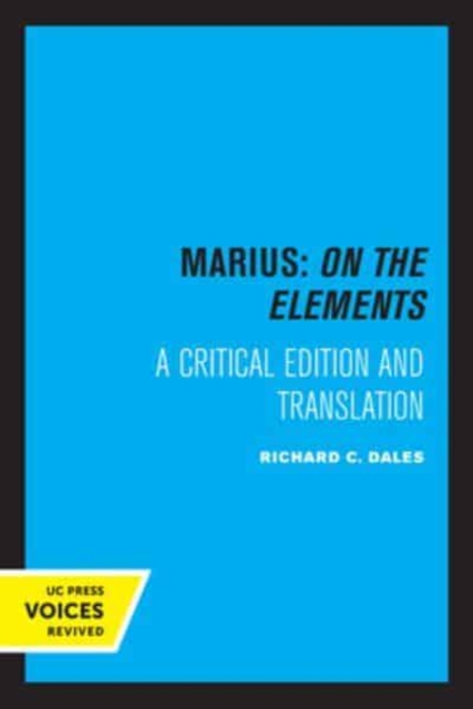 Marius: On The Elements : A Critical Edition and Translation, Paperback / softback Book