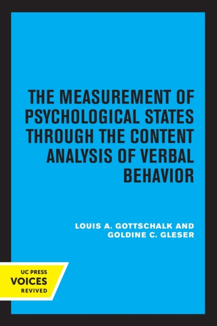 The Measurement of Psychological States Through the Content Analysis of Verbal Behavior, Paperback / softback Book