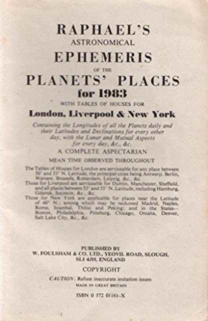 Raphael's Astronomical Ephemeris of the Planets' Places, Paperback / softback Book