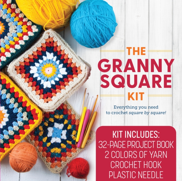 The Granny Square Kit : Everything You Need to Crochet Square by Square! Kit Includes: 32-page Project Book, 2 Colors of Yarn, Crochet Hook, Plastic Needle, Kit Book