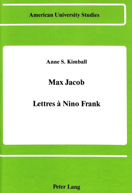 Max Jacob : Lettres a Nino Frank, Hardback Book