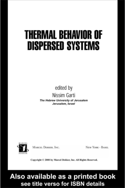 Thermal Behavior of Dispersed Systems, PDF eBook