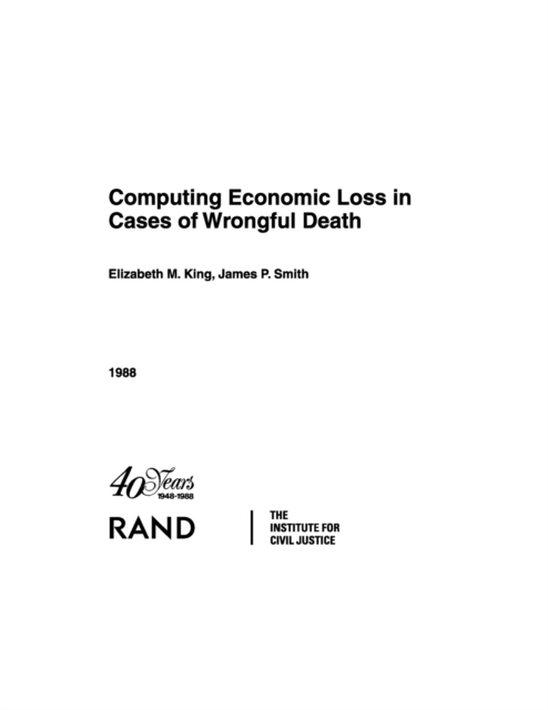 Computing Economic Loss in Cases of Wrongful Death/R-3549-Icj, Paperback / softback Book