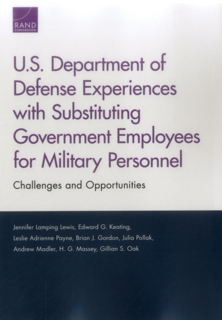 U.S. Department of Defense Experiences with Substituting Government Employees for Military Personnel : Challenges and Opportunities, Paperback / softback Book