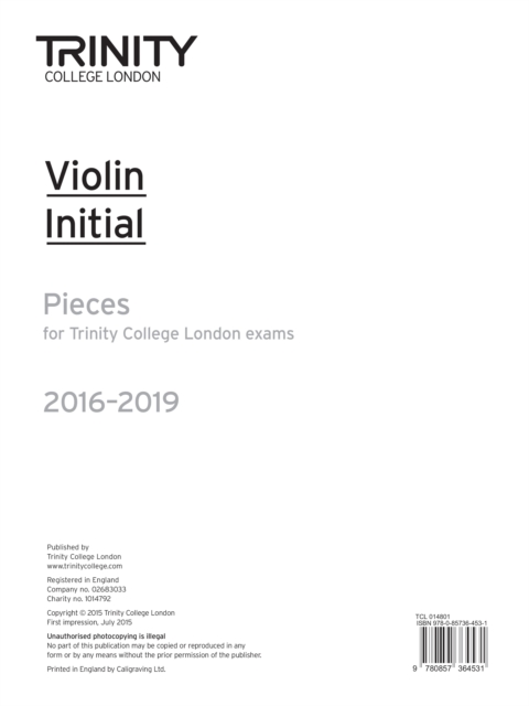 Violin Exam Pieces Initial 2016-2019, Sheet music Book