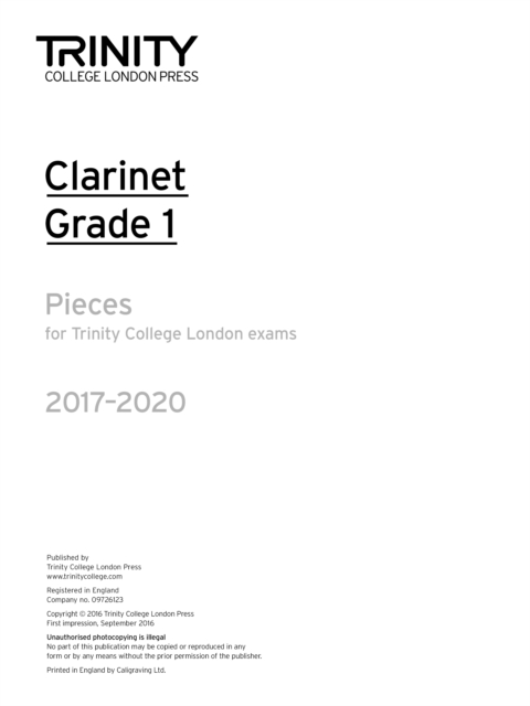 Trinity College London: Clarinet Exam Pieces Grade Grade 1 2017 - 2020 (part only), Sheet music Book