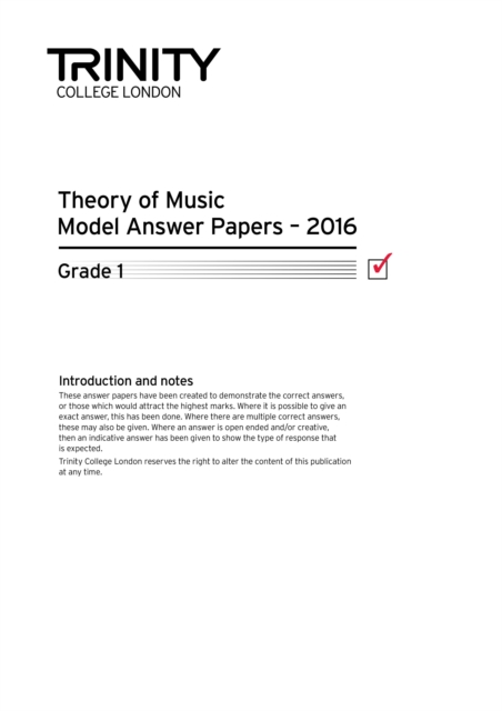 Trinity College London Theory Model Answers Paper (2016) Grade 1, Paperback / softback Book