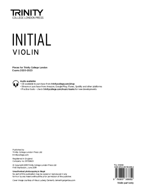 Trinity College London Violin Exam Pieces From 2020: Initial (part only), Sheet music Book