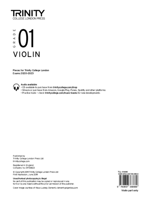 Trinity College London Violin Exam Pieces From 2020: Grade 1 (part only), Sheet music Book