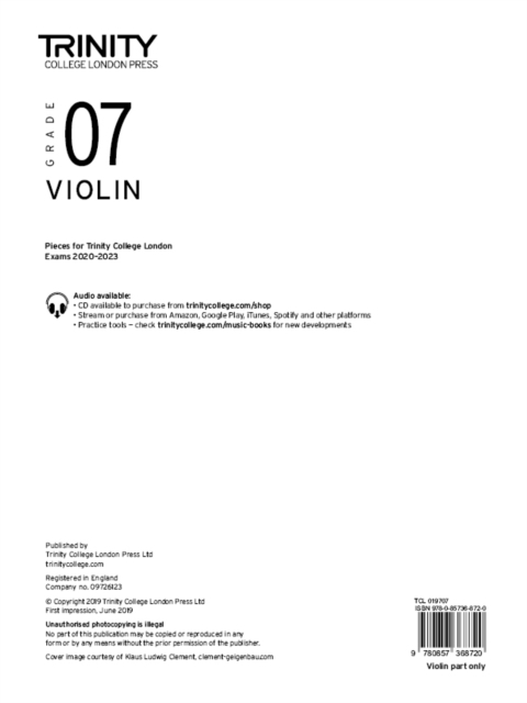 Trinity College London Violin Exam Pieces From 2020: Grade 7 (part only), Sheet music Book